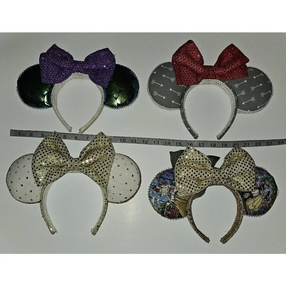 4 Minnie Mouse Headbands Handmade Disney Vacation Ariel Beauty & Beast Lot